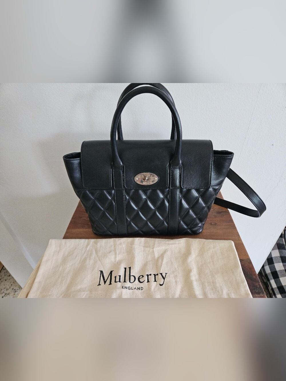 Mulberry Small Bayswater Satchel, Black Quilted Leather Top-Handle - Picture 10 of 11